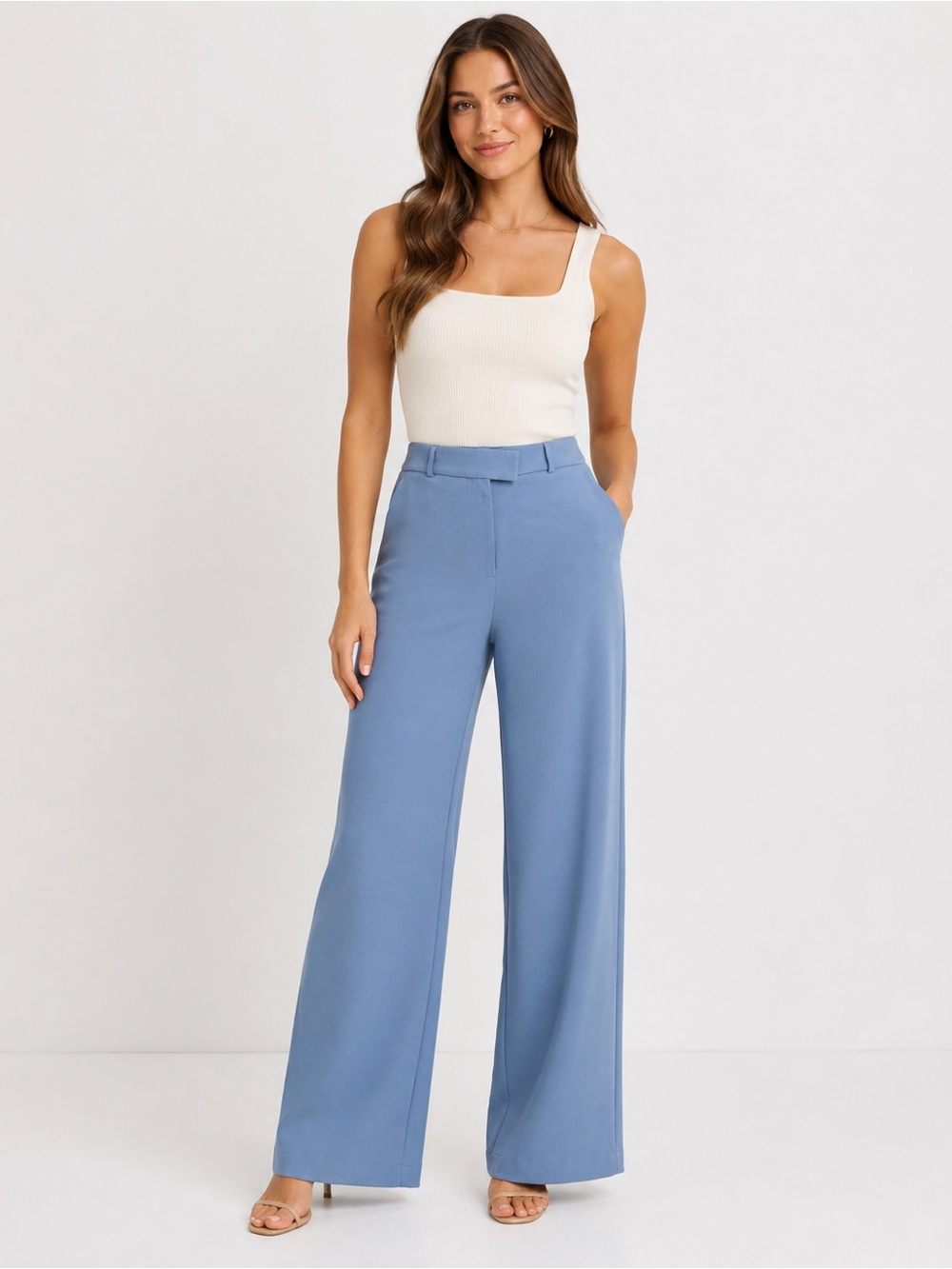 J. McLaughlin Dusty Blue Wide-Leg High-Rise Trousers
